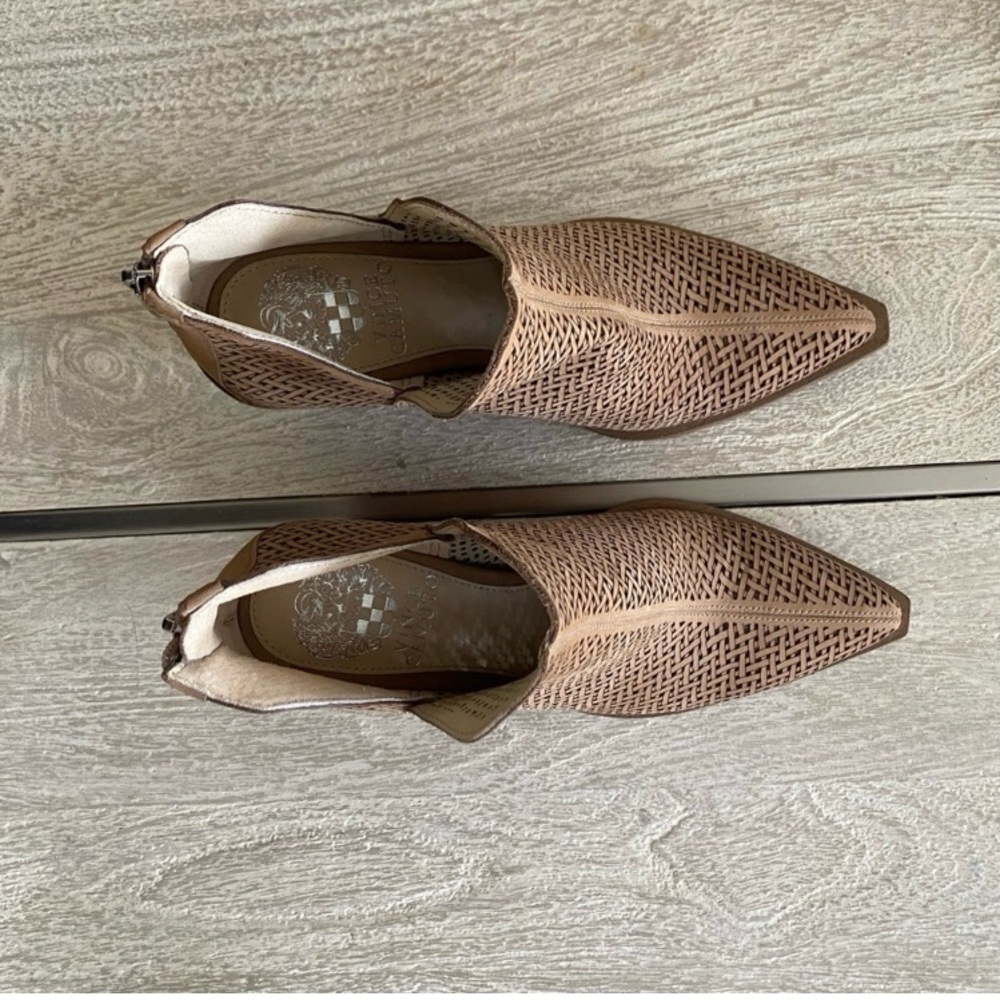 Vince Camuto tan leather booties.